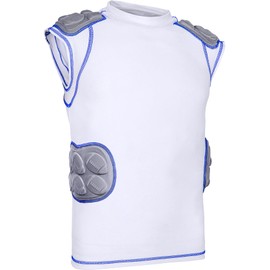Exxact Sports Adult Defender” Protective 5-Padded Shirt for Football/Basketball w/Integrated Ribs, Spine, Shoulder Padding, White, Large