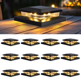 TW SHINE Solar Post Cap Lights Outdoor, 12 Pack Waterproof Solar Powered Deck Fence Post Lights, Warm White Post Light for Garden Patio Porch for 4x4, 5x5 or 6x6 Wooden Posts