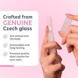 BONA FIDE BEAUTY Lima de Uñas de Cristal Checo para Uñas Naturales (Frambuesa) - Grano Fino (180/240) Lima de Uñas de Cristal Grabada con Estuche Tran