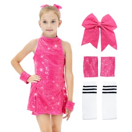 Ragelion Girls Sequin Costume Dance Dress Girls Hip Hop Clothing Girls Dress Glitter Girls Costumes for Kids, pink