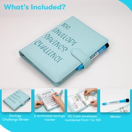 100 Envelopes Money Saving Challenge, Money Saving Binder with Cash Envelopes, Savings Challenges book with envelopes, Finance Books and Bill Organizer to help you save $5,050