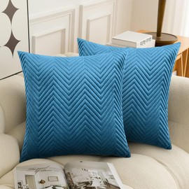 BedLooms Teal Velvet Cushion Covers 45 x 45 cm (Pack of 2) Unique Ultrasonic Cushion Cover Decorative Square Throw Pillow Case for Sofa Living Room Couch with Invisible Zipper (18 x 18 Inch)