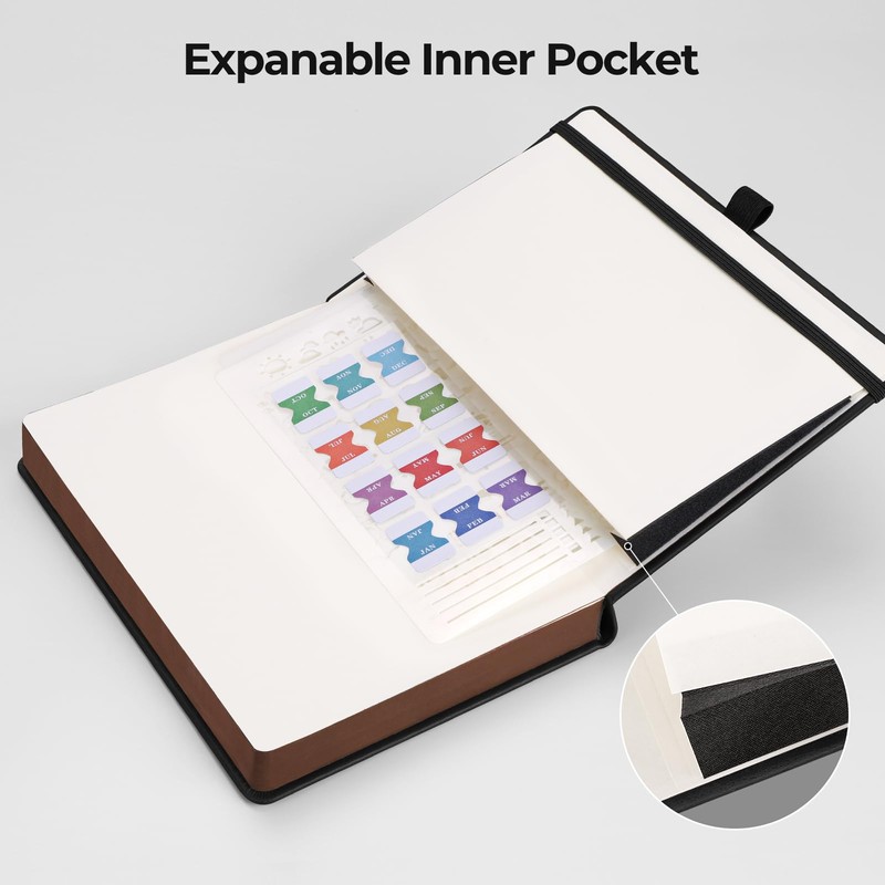 RETTACY A5 Blank Notebook, Leather Hardcover, Thick Notebook, 320 Pages,