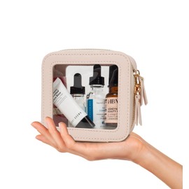 LETGO Clear Makeup Bags Small, TSA Approved Toiletry Bag with Zipper, Mini Clear Makeup Pouch Purse Organizer Fit Carry-on Travel Essentials,Clear Cosmetic Bags for Car Storage (Mini-Beige)