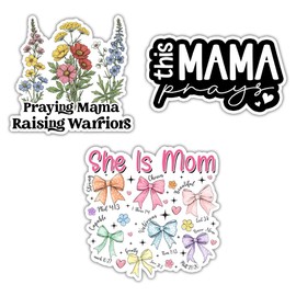 BAVAHA (3pcs) [3"x3"] Christian Mom Stickers This Mama Prays Sticker for Jesus Religious Decal Praying Mama Decal Mother's Day Mommy Gifts Decorations for Car Truck Laptop Windows Water Bottle Helmet