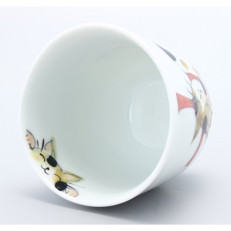 Hasamiyaki Pottery Blue Tricolor Cat Tea Cup (Small), Red 02-364