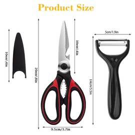 KISUOMAOYI Heavy Duty Kitchen Scissors, Sharp Multipurpose Utility Stainless Steel Scissor, Kitchen Shears for Chicken, Meat, Vegetables, Herbs, BBQ,Bottle Opener,Paired with a Black Peeler（Red）