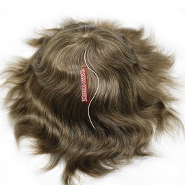 Hair Wonders Toupee For Men Hair Pieces Real Human Hair Fine Mono Hair Replacement System Mens Toupee Hairpiece For Men Para Protesis Capilar Para Hombre6x8 Medium light density 7# VERY LIGHT BROWN