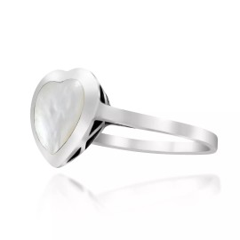 AeraVida Heart of Compassion White Mother of Pearl Inlay Sterling Silver Ring-10