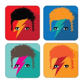 David Bowie 4 Coaster Set Vintage Colourful Red, Blue, Orange & Green