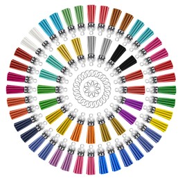 Bouiexye Tassels for Jewelry Making 150 Pieces Multicolor Leather Tassels Bulk 38mm Silver Cap Keychain Charms with 50pcs Jump Rings for DIY Jewelry Keychain Blanks Bracelet Crafting Supplies