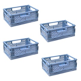EURXLQ Pack of 4 Folding Boxes, Blue, 15 x 10 x 6 cm, Folding Box Baskets, Storage, Collapsible, Portable Storage Boxes, Colourful Storage Box, Suitable for Kitchen, Bathroom, Office, Bedroom