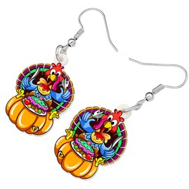 RAIDIN Acrylic Cute Thanksgiving Turkey Dangle Drop Earrings for Women Chicken Earrings Jewelry Gifts for Christmas Holiday (E099)