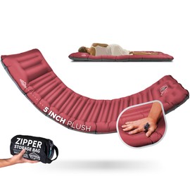 ZOOOBELIVES Camping Sleeping Pad with Built-in Pump & Pillow, 5-Inch Thick, 27-Inch Wide, Ultralight Inflatable Camp Mat with Snap Buttons, Compact for Hiking Backpacking and Travel - Airlite1901