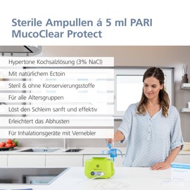 PARI MucoClear ProteECT 3% NaCl Inhalation Solution with Ectoin - Hypertone Saline Solution for Inhaling - for Infants, Children and Adults - 10 Ampoules of 5 ml - Sterile, No Preservatives