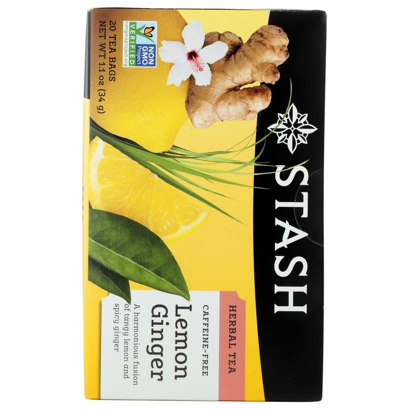Stash Tea Company Premium Lemon Ginger Herbal Tea Caffeine Free
