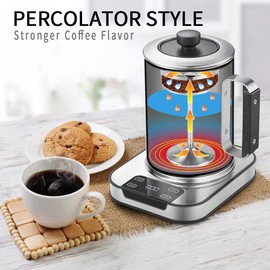 Sulypo Electric Percolator Coffee Maker with Double Layer Stainless Steel, Intelligent Coffee Machine Automatic Shut Off with One Touch Control for 24OZ, 700-1000ML