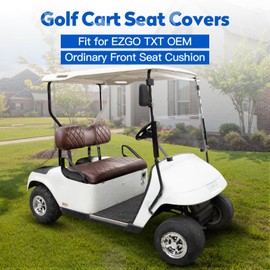 NOKINS Golf Cart Diamond Seat Covers Kit, Fit for EZGO TXT 1994-2013/EZGO RXV OEM Standard Front Seat Cushion, No Nails Required & Easy to Clean, Breathable Vinyl Seat Covers (Brown and Brown 8438)