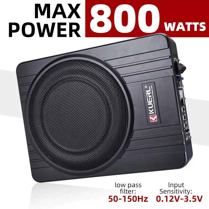 Yaeccc 10'' 800W Slim Under-Seat Subwoofer Powered Car Truck Sub