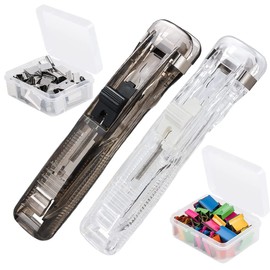 Binder Clips, NOCHME 2 Push Clamp Stapler Holder and 200 Reusable Assorted Colour Small Metal Paper Clips for Ticket Paper File Fixing Paperwork Organizing