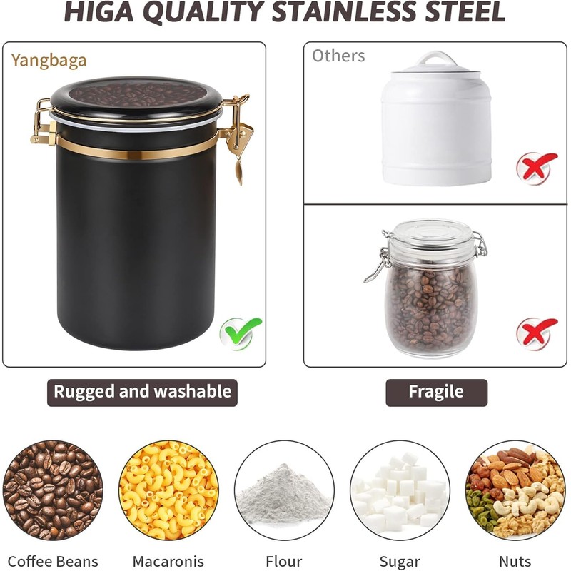 Yangbaga 304 Stainless Steel Coffee Canisters for Ground Coffee,3 x