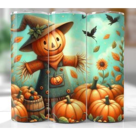 Handmade Pumpkin Scarecrow 20oz Tumbler — Autumn Fall Theme Stainless Steel Travel Mug