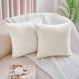 Deconovo Boucle Pillow Covers Set of 2, Textured Throw Pillow Covers for Living Room Sofa, Modern Decorative Couch Pillows, NO Pillow Insert, Cream, 20 x 20