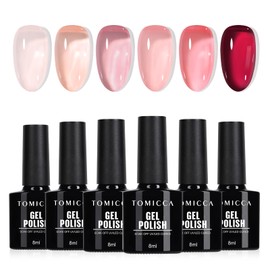 TOMICCA Gel Nails, Color Gel Set, 6 Colors, 8 ml, Transparent, Pink, Nude Gel, UV/LED Compatible, Perfect for Beginners and Manicurists