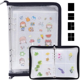 DOUBFIVSY Sticker Storage Organizer, Clear A5 Sticker Album for Collecting Sticker Zipper Binder Album Reusable Sticker Collecting Book with Blank Release Paper and Pocket (Black)