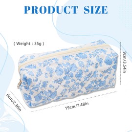 LJCZKA Floral Pencil Case for Girls Women, Small Flower Pencil Pouch, Cotton Quilted Makeup Bags for School College Travel