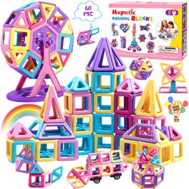 Purpledi Magnetic Building Blocks Macaron Magnetic Toy Children - Magnetic Game Magnetic Building Blocks 60 Pieces Magnetic Building Blocks Educational Toy Gift Christmas for Children from 3 4 5 6 7