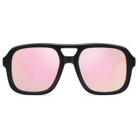 SOJOS Retro Aviator Sunglasses For Women Men Square Womens Square Sun Glasses SJ2355,Black Pink Mirror