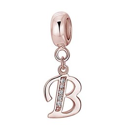 925 Sterling Silver Dangle Charms Letter Initial A-Z Beads for Charms Bracelet,Rose Gold Alphabet Letter Charms for Women Bracelet (B)