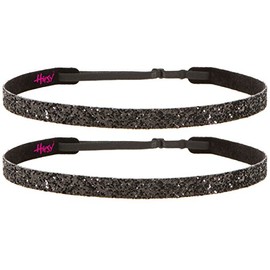 Hipsy 2pk Girls & Teens No Slip Adjustable Black Glitter Cheerleading Headbands
