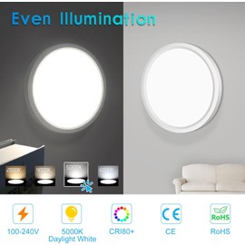 2-Pack LED Flush Mount Ceiling Light Fixture, 5000K Daylight White, 1500LM, Flat Modern Round Lighting Fixture, 7 Inch 120W Equivalent White Ceiling Lamp for Kitchens, Bedrooms.etc
