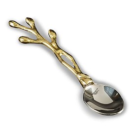 India Handicrafts Bud Branch Gold Tone 5 inch Steel Metal Serving Spoon