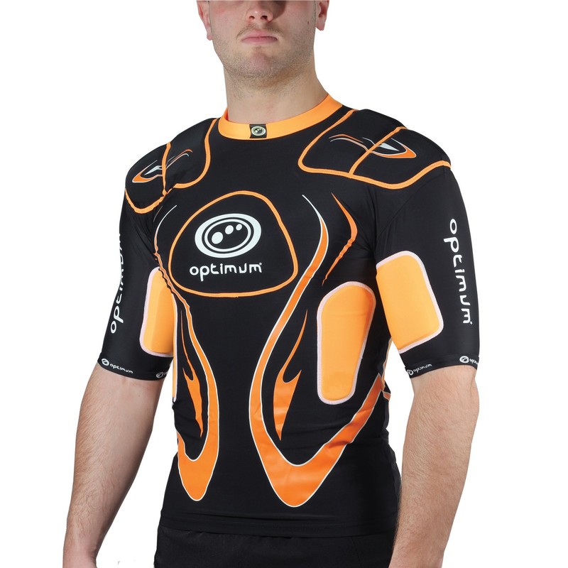 Optimum Senior Inferno Rugby Protective Top Shoulder Pads, Black/Orange, Medium