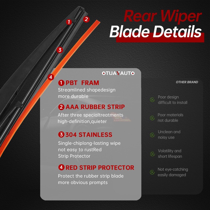 OTUAYAUTO Rear Windshield Wiper Arm Blade Set - Replacement for