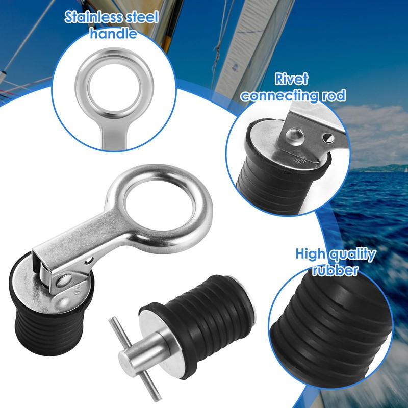 4Pcs Boat Drain Plug Kit Stainless Steel Snap Handle and