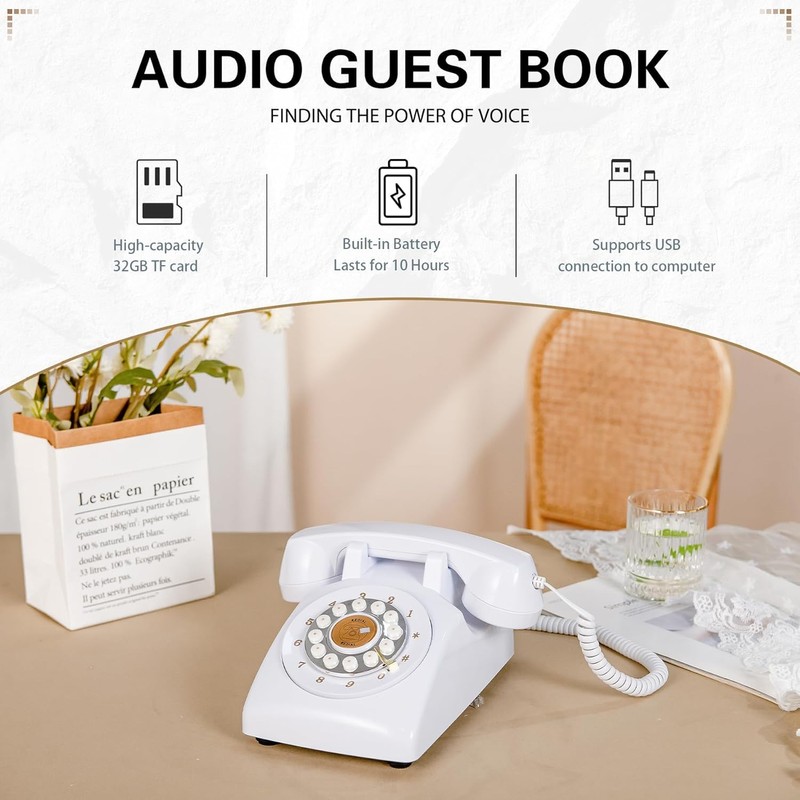FiayaCom Audio Guest Book Wedding Phone,32GB Memory Customized Audio Messages,