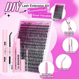 DIY Eyelash Extension Kit 320Pcs Lash Cluster D Curly 9-16Mm Mix 40D Individual