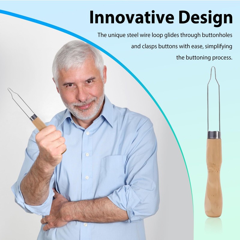 3-Pack Button Hook Assist Device with Easy-Grip Wooden Handle for