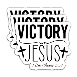 (3PCS) Victory In Jesus 1 Corinthians 15:57 Bible Verse Sticker, Jesus Cross Stickers Faith Religious Christian Sticker, Waterproof Vinyl Decal Decor Books, Laptops, Tumblers, Water Bottles, 3"x 2.5 "