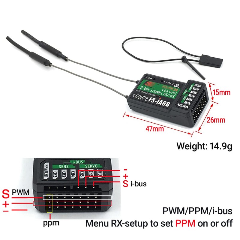 DTXMX Flysky FS-i6 6CH 2.4G RC Remote Control Transmitter and