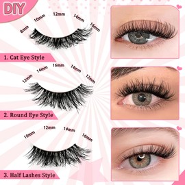 Self Adhesive Lash Clusters Kit Flu-ffy 8-16mm No Glue Lashes Press On Lashes, 60 Pcs Glueless DIY Eyelash Extensions Kit Pre Bonded Lash Clusters with Eyelash Curler and Lash Tweezers(No Glue 22-1)