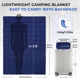 KingCamp Down Camping Blanket, Lightweight Travel Blanket for Outdoor Camping, Stadium, Airplane, Water-Resistant Backpacking Quilt, Puffy, Packable, Ideal for Cold Weather Navy Blue