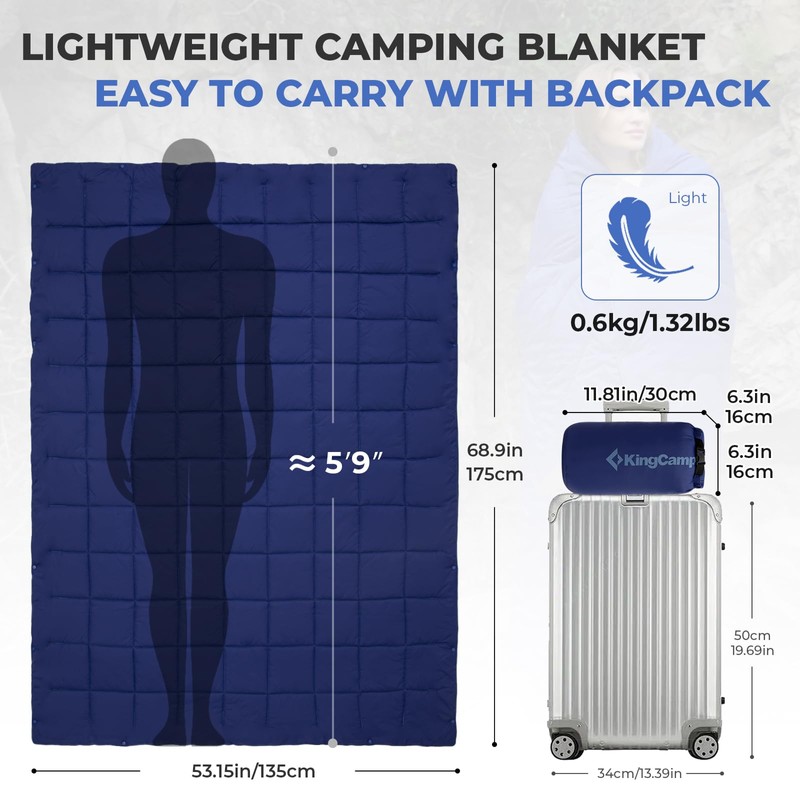 KingCamp Down Camping Blanket, Lightweight Travel Blanket for Outdoor Camping,