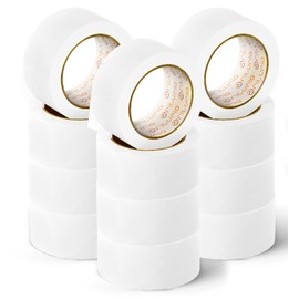 OFITURIA Adhesive Tape, White Color, Tape for Packing and Organizing Your Boxes and Shipments, Seals in Assorted Bright Colours 66m x 48mm (12 Units - White)