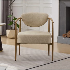 Beige PU Modern Leisure Dining/Living/Bedroom Chair Foam Back Seat Soft Comfortable Seating Metal Frame Water Transfer Printingcolor: Dark Khaki, size: 63*63*74cm