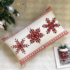 Ogiselestyle Christmas Snowflake Throw Pillow Cover, 12 x 20 Inch Buffalo Plaid Winter Holiday Cushion Case Decoration for Sofa Couch